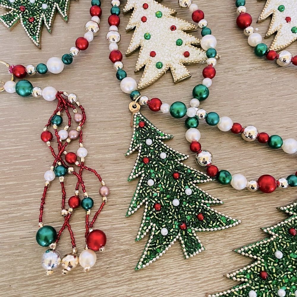 Christmas Tree Shiny Bead Garland with Beaded Tree Ornaments